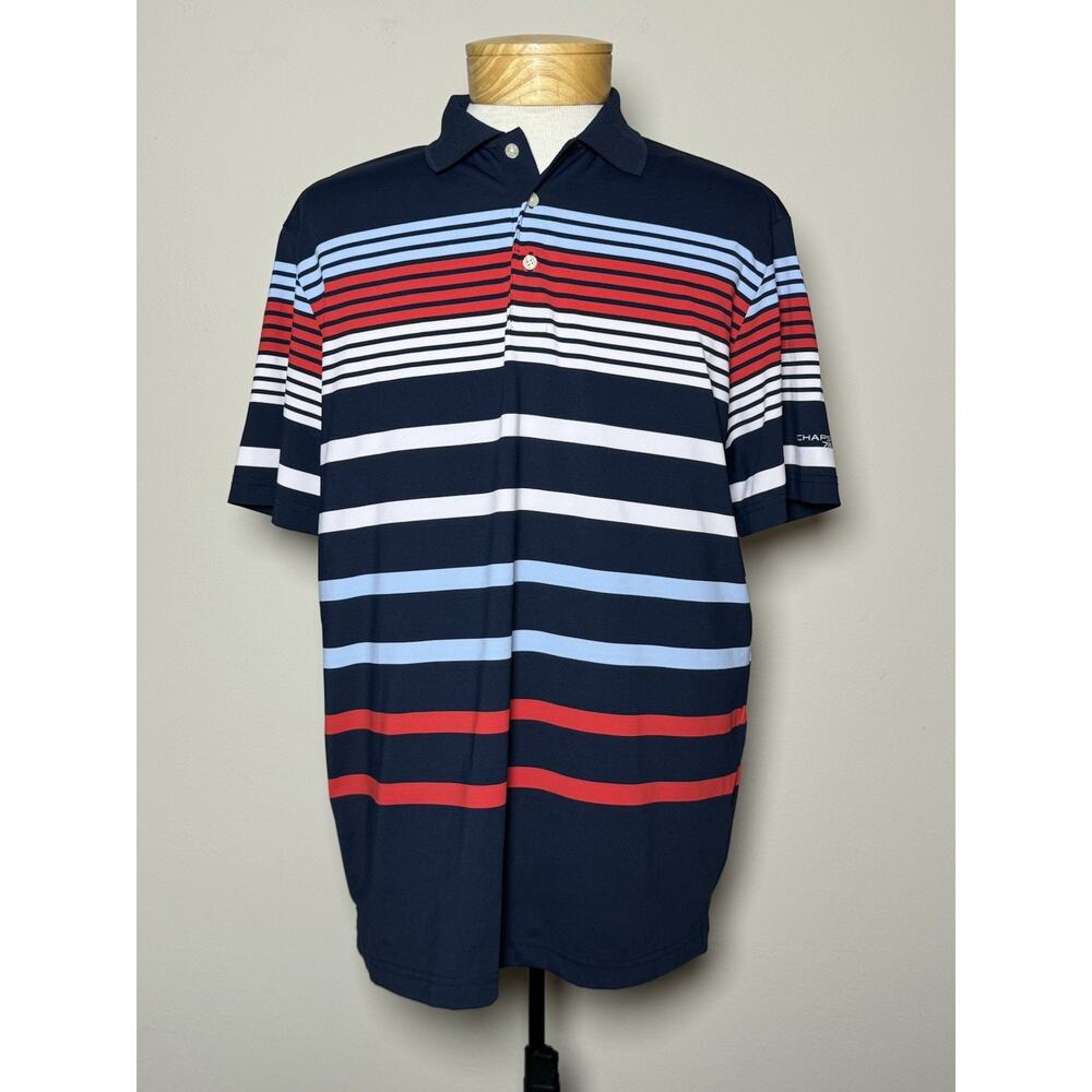 CHAPS 78 Golf Stay Dry Polo Shirt Mens L Red White Blue Striped Shirt Sleeve